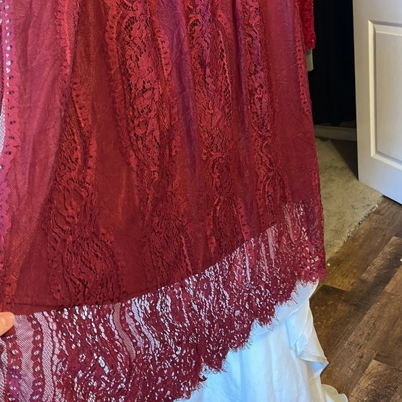 MEROKEETY V Neck Lace Wine ColorWedding Dress Bridesmaid Cocktail Maxi Dress - Picture 10 of 11